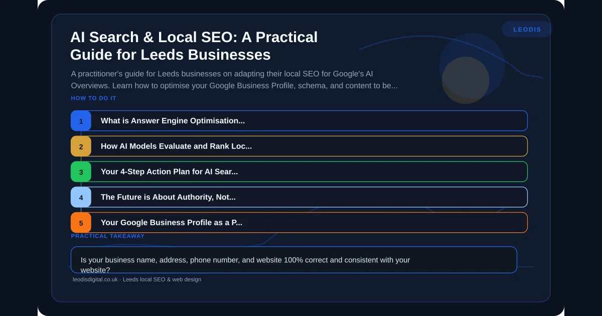 AI Search & Local SEO: A Practical Guide for UK businesses. — infographic summarising the key practical points for local business owners in UK.