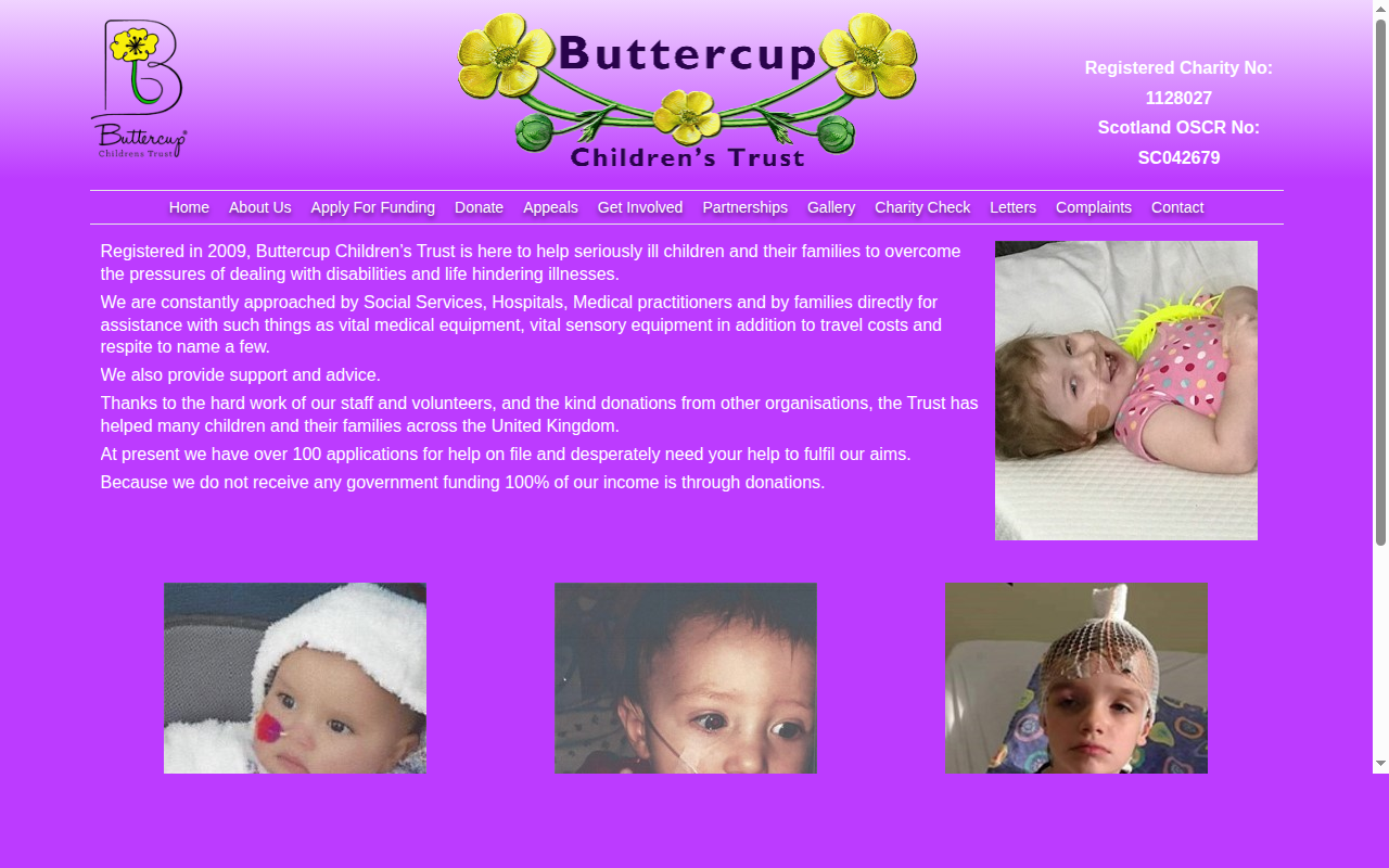 Archived homepage of the old Buttercup Children's Trust website.