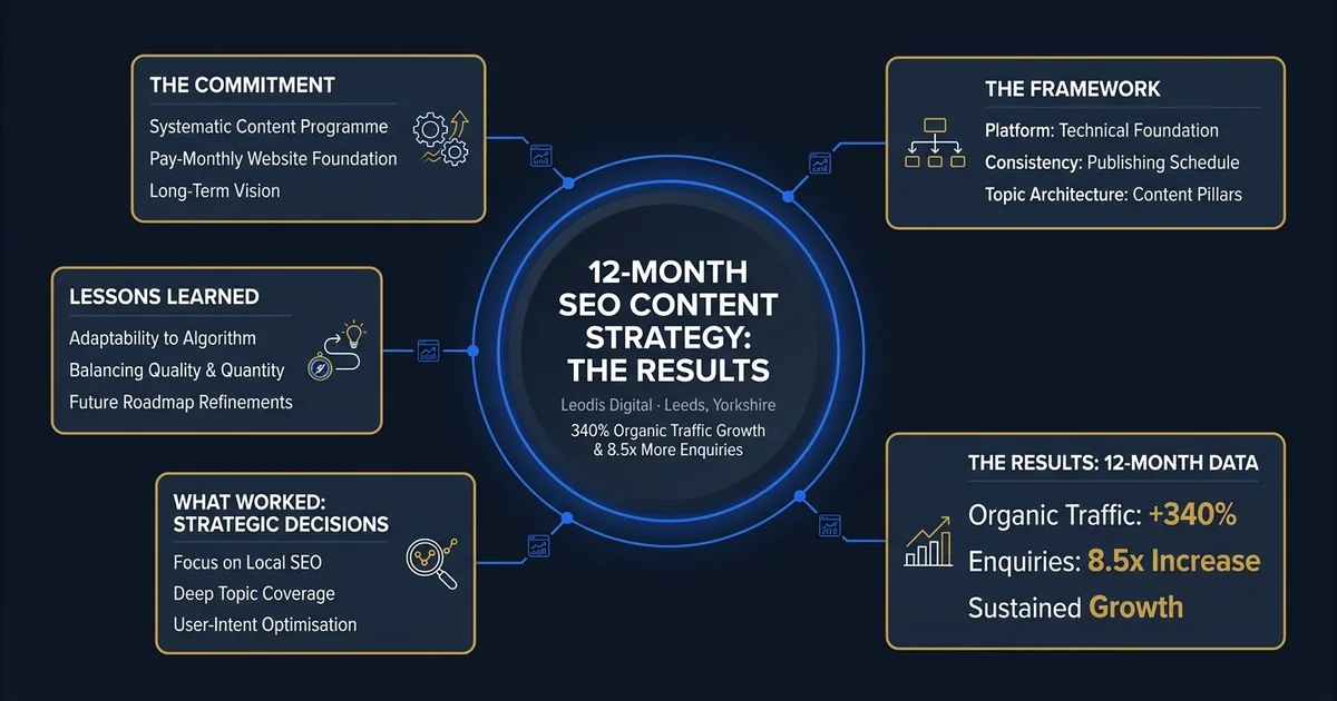 Our 12-Month SEO Content Strategy: Results and Lessons - visual guide for UK businesses.