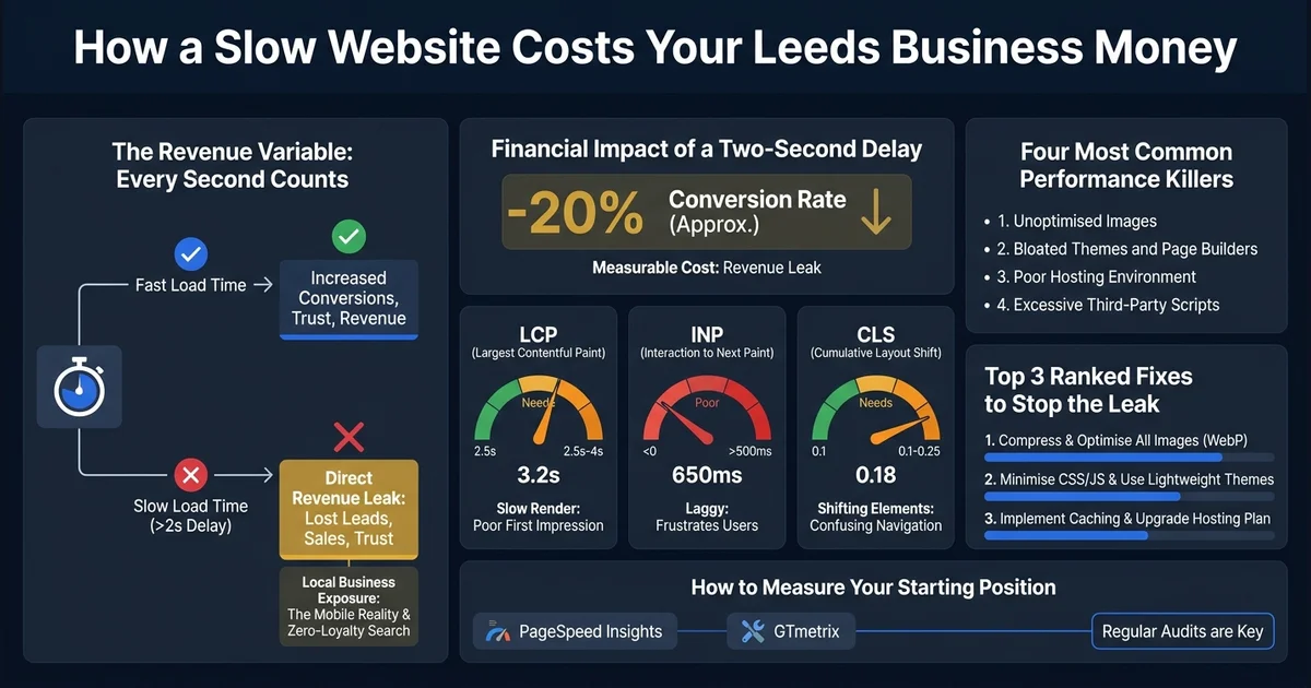 How a Slow Website Costs Your Leeds Business Money — visual guide for Leeds and Yorkshire businesses.