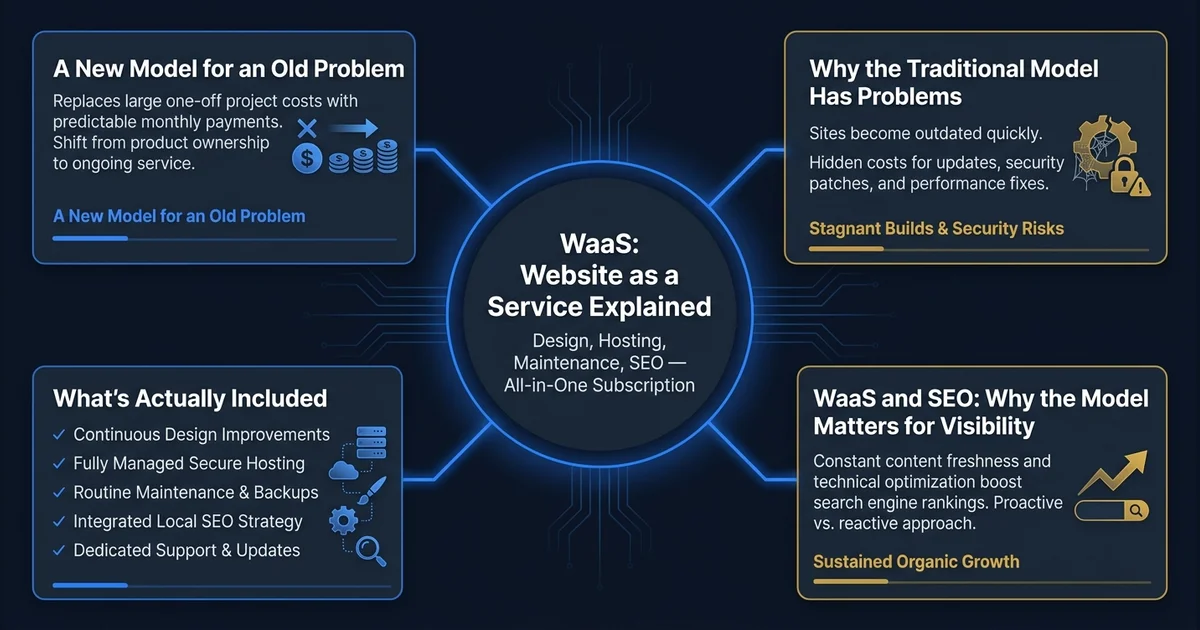 What Is WaaS? Website as a Service Explained — visual guide for Leeds and Yorkshire businesses.