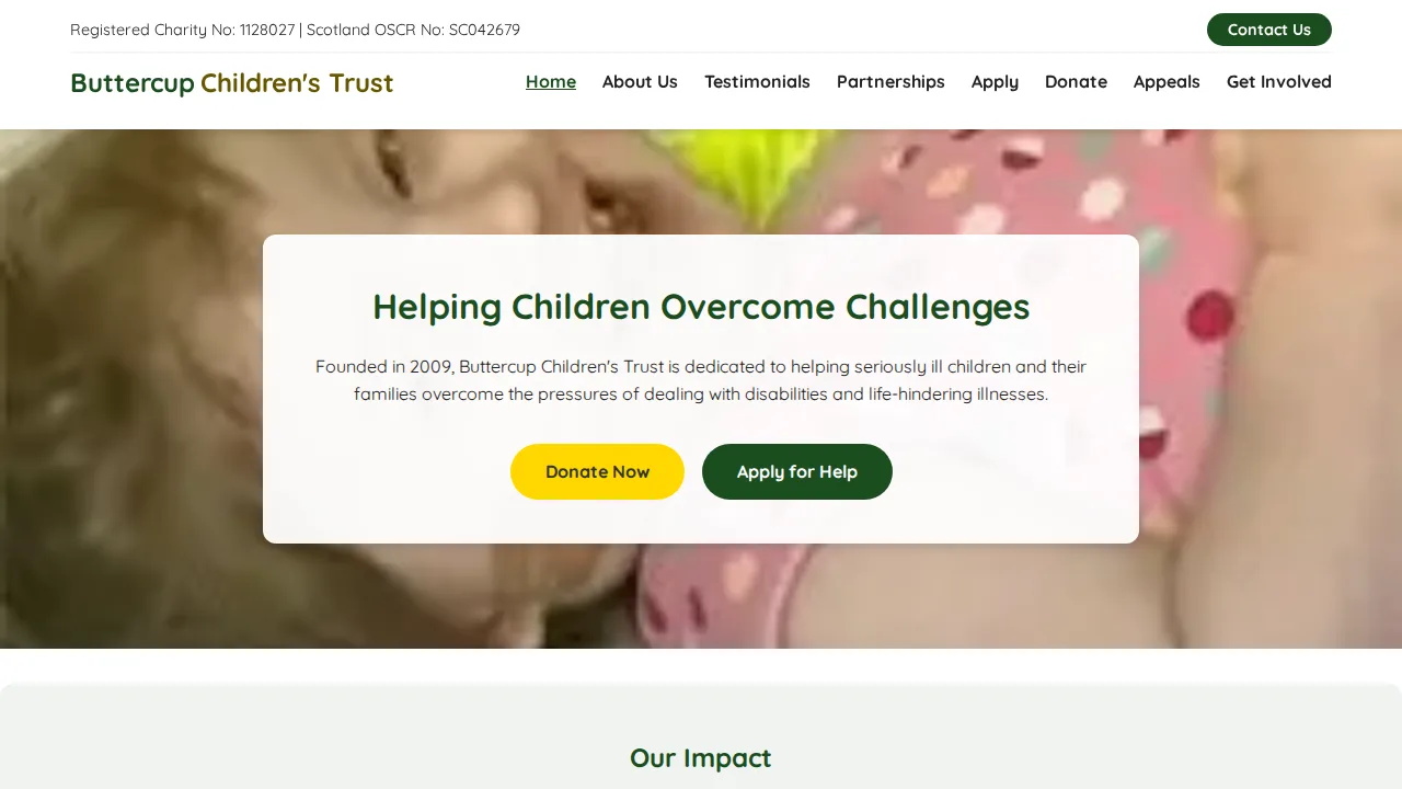 Buttercup Children's Trust website rebuild by Leodis Digital — charity web design case study
